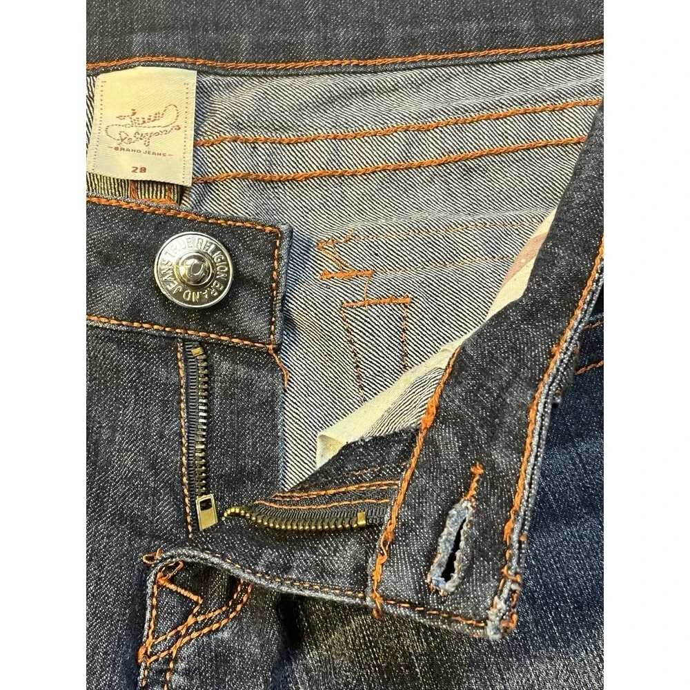 True Religion Joey Super T Jeans Men's 30x32 Dark Wash Flap Pocket Orange Stitch